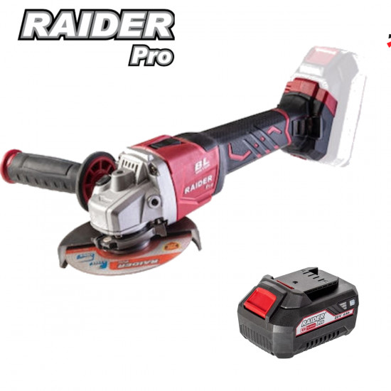RAIDER R20 ΕΠΑΓΓΕΛΜΑΤΙΚΟΣ ΓΩΝΙΑΚΟΣ ΤΡΟΧΟΣ 125mm BRUSHLESS  1+1 ΔΩΡΟ  ΜΠΑΤΑΡΙΑ 20V 4Ah
